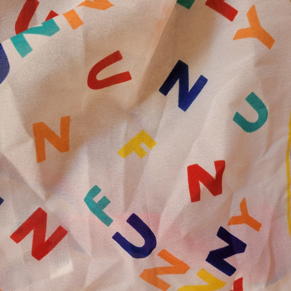 FUNNY! Italian Colorful Letterprint Scarf Vintage 1970s? ~ Cute ~ Teacher Comedy